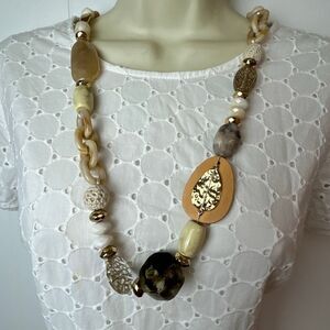 Vintage Anthropologie Style Ivory Statement Necklace Boho Natural Chunky Costume